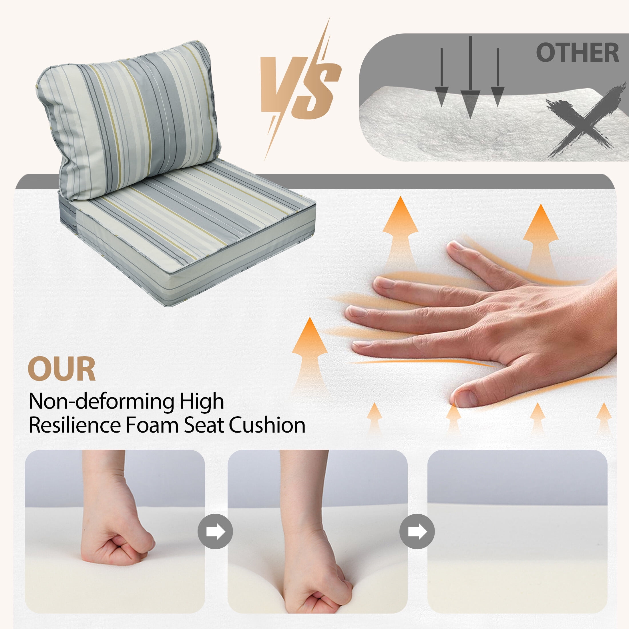 24 x 24 Waterproof Outdoor Deep Seat Cushion for Patio Furniture Cushion Replacement, Set of 4, Gray Stripes