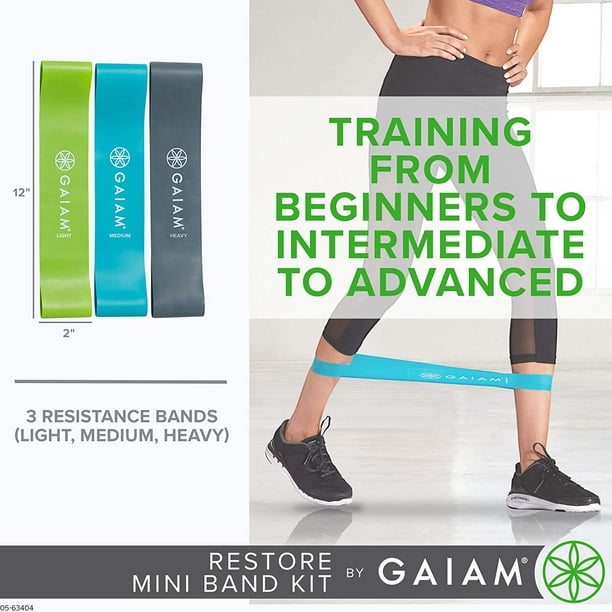 Gaiam Restore Mini Band Kit, Set of 3, Light, Medium, Heavy Lower Body Loop  Resistance Bands for Legs and Booty 