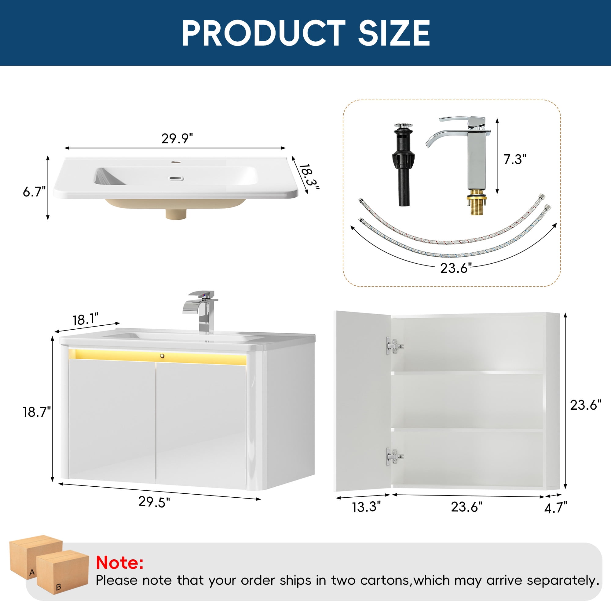 ANPOO 30 Inch Bathroom Vanity with Sink and Mirror Medicine Cabinet,Modern Floating Bathroom Storage Cabinet with 2 Soft Closing Door