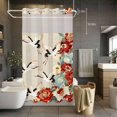 thumbnail image 5 of No Hook Japanese Style Shower Curtain with Snap in Liner Set, Country Vintage Blossom Peony Birds Waterproof Fabric Bathroom Curtains with See Through Top Window, Hotel Style Stall 54 x 78 Inch, 5 of 9