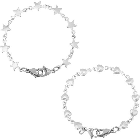 2pcs Heart Link Stainless Steel Interchangeable Medical Alert Bracelet 304 Stainless Steel Star Heart Link Chain Bracelet Making for Fashion Medical bracelets 5.9inch