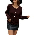 thumbnail image 2 of Women Knit Cardigan Sweaters Fall Fashion Long Sleeve Button Down Trendy Casual Jacket Winter Clothes Dark Wine Red S, 2 of 8