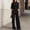 Black, variant on Women's Elegant Solid Color 3 Piece Formal Set – Sheer Puff Sleeve Top with Camisole Lining & High Waisted Pants Black,XXL