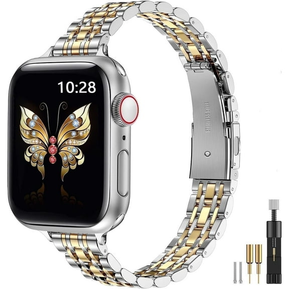 ZSOU 5-Link Skinny Metal Band for Apple Watch 38/40/41/42mm(Series 10) Unisex - Silver/Gold