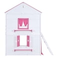 thumbnail image 2 of Bellemave House Bunk Bed with Tent, Wood Full Over Full Bunk Beds with Windows and Sills, Curtains Bunk Beds for Teen (Pink+White), 2 of 9