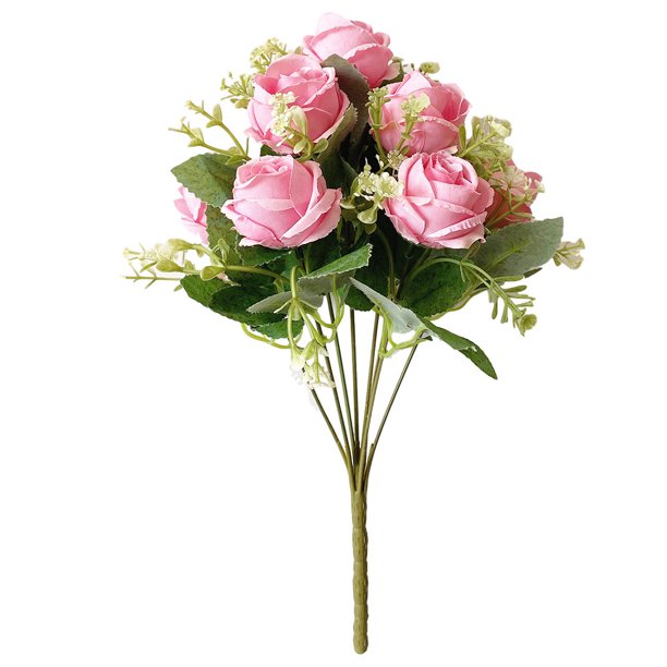 Simulación de flor de rosa artificial de 9 cabezas, decoración floral, ceremonia de boda, ramo de flores falsas, rosa púrpura Scienceny HA8171-01B