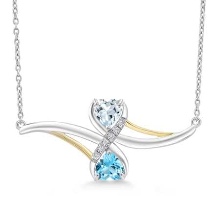 Gem Stone King 925 Silver and 10K Yellow Gold Sky Blue Aquamarine Swiss Blue Topaz and Lab Grown Diamond Pendant Necklace for Women (1.03 Cttw, with 18 inch Chain)