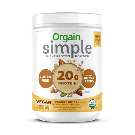 Orgain Simple Organic Vegan Plant Based Protein Powder  Peanut Butter  20g Protein  1.25lb