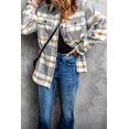 thumbnail image 4 of ABPHQTO Chamarra de mujer con bolsillo estampado a cuadros marrón para mujer, 4 of 5