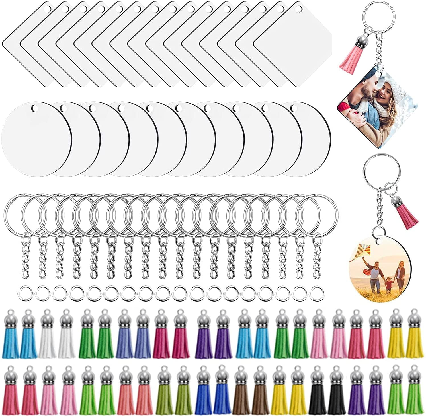 Keychain Rings and Jump Rings for DIY Keychain Crafting Tuceyea 120Pcs Sublimation Keychain Blanks Set with Tassels 2inch Round Sublimation Blanks Keychain Circle Sublimation Keychain Blanks Bulk 