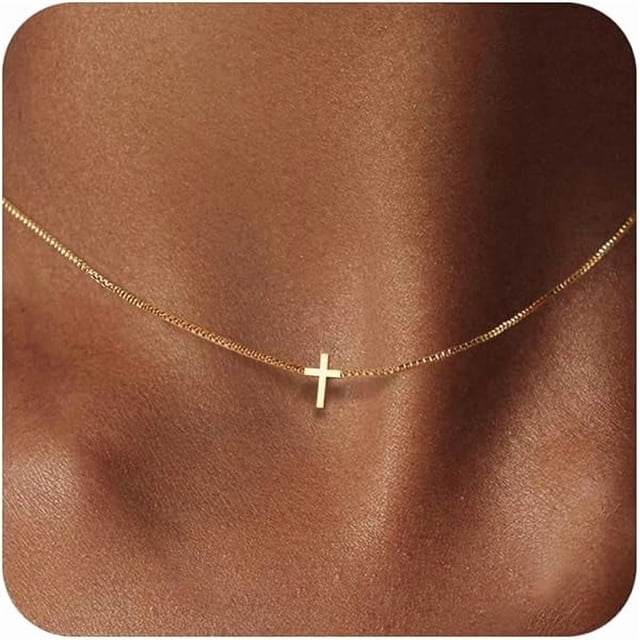 Chenchen Cross Necklace for Women Dainty 14K Gold Silver Plated Small Cross Pendant Choker Simple Cute Cross Gold Necklace for Women Trendy Faith Jewelry Gift