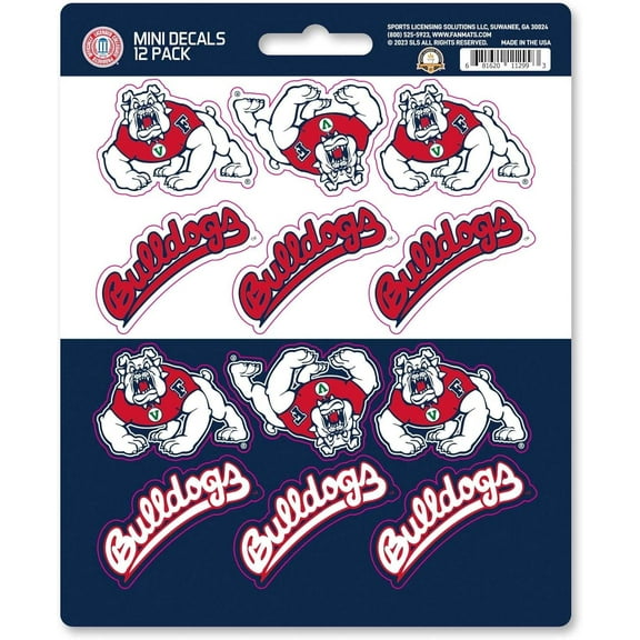 Fresno State Bulldogs 12-Piece Mini Decal Sticker Set, 5x6 Inch Sheet, Gift for football fans for any hard surfaces around home, automotive, personal items