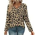 thumbnail image 5 of VgaVtl Plus Size Tshirts Women V-Neck Long Sleeve Ladies Tops Camping Loose Leisure Leopard Print Fancy Yellow Shirts,S, 5 of 7