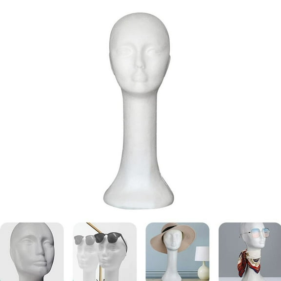 Limorve Wig Head,Head Model Sunglasses Display Stand Female Head Form, Long Neck Foam Mannequin Display for Hats, Wigs, Mask, Cap-White