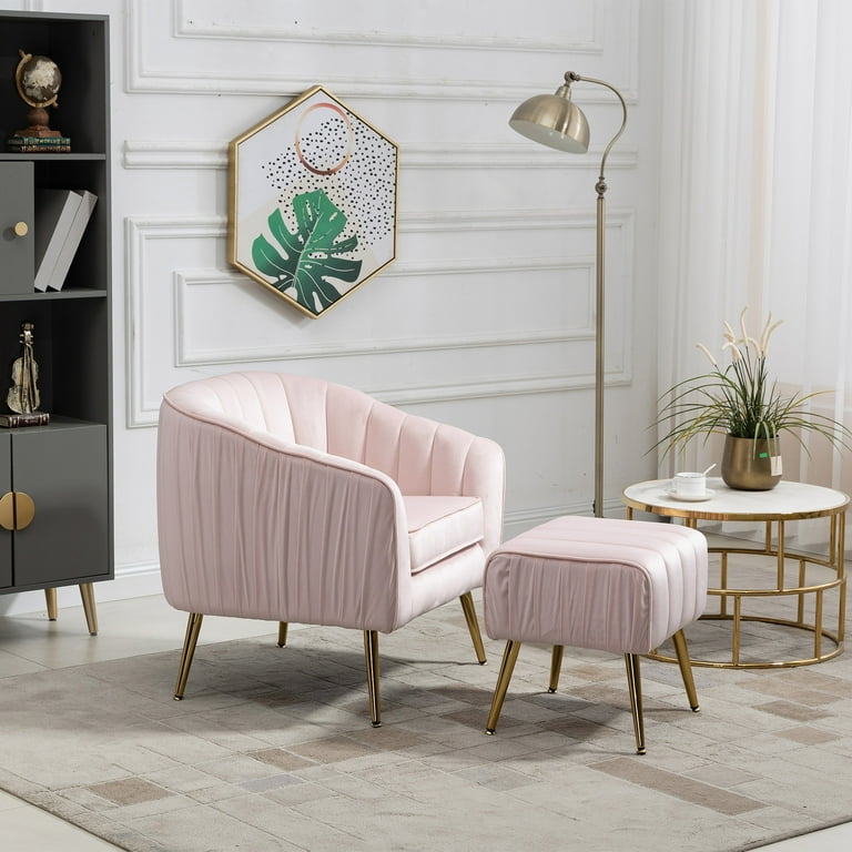 Pink velvet chair with ottoman new arrivals