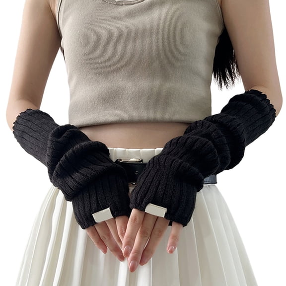 HNMKIU Knitted Arm Warmers Fingerless Mittens with Thumb Hole for Girls Cute Detachable Sleeves Covers Fashionable Hand Accessories Black - One Size