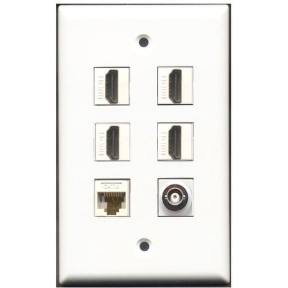 RiteAV - 4 Port HDMI 1 BNC 1 Cat6 Ethernet White Wall Plate