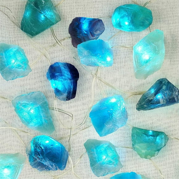 Healing Cluster Lit Crystal Decorative Lights, Natural Fluorite String Lights With Multi-Function Remote, Untreated Directly From Mine, Safe And Eco-Friendly For Indoor And