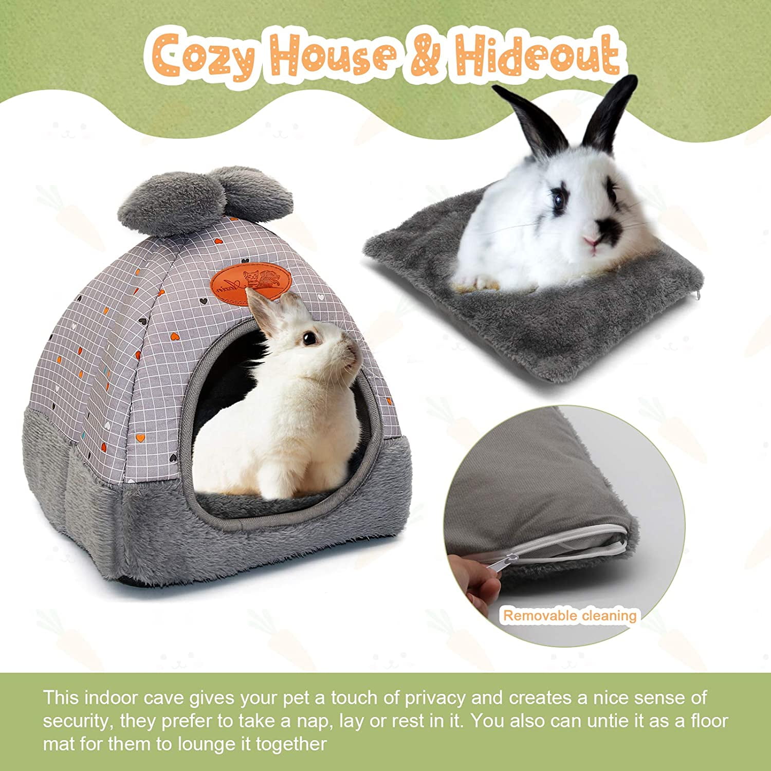 YUEPET Bunny Bed Warm Guinea Pig Cave Beds Cute Bowknot House Big Hideouts Cage Accessorie for Dwarf Rabbits Hamster Bunny Ferrets Rats Hedgehogs Chinchilla 