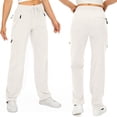 thumbnail image 3 of Levmjia Women's Cargo Pants with Multi Pockets High Waisted Straight Leg Utility Pants Adjustable Drawstring Elastic Waist Casual Hiking Trousers for Outdoor, 3 of 4