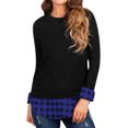 thumbnail image 3 of Women Buffalo Plaid Stitching Scoop Hem Long Sleeves Round Neck Top, 3 of 5