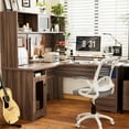 thumbnail image 5 of Homieasy L Shaped Desk with Power Outlet and LED Lights, 60 Inch Large Corner Computer Desk with Drawers and Hutch, Sturdy L-Shaped Gaming Desk with Storage Shelves and File Cabinets, Rustic Oak, 5 of 7