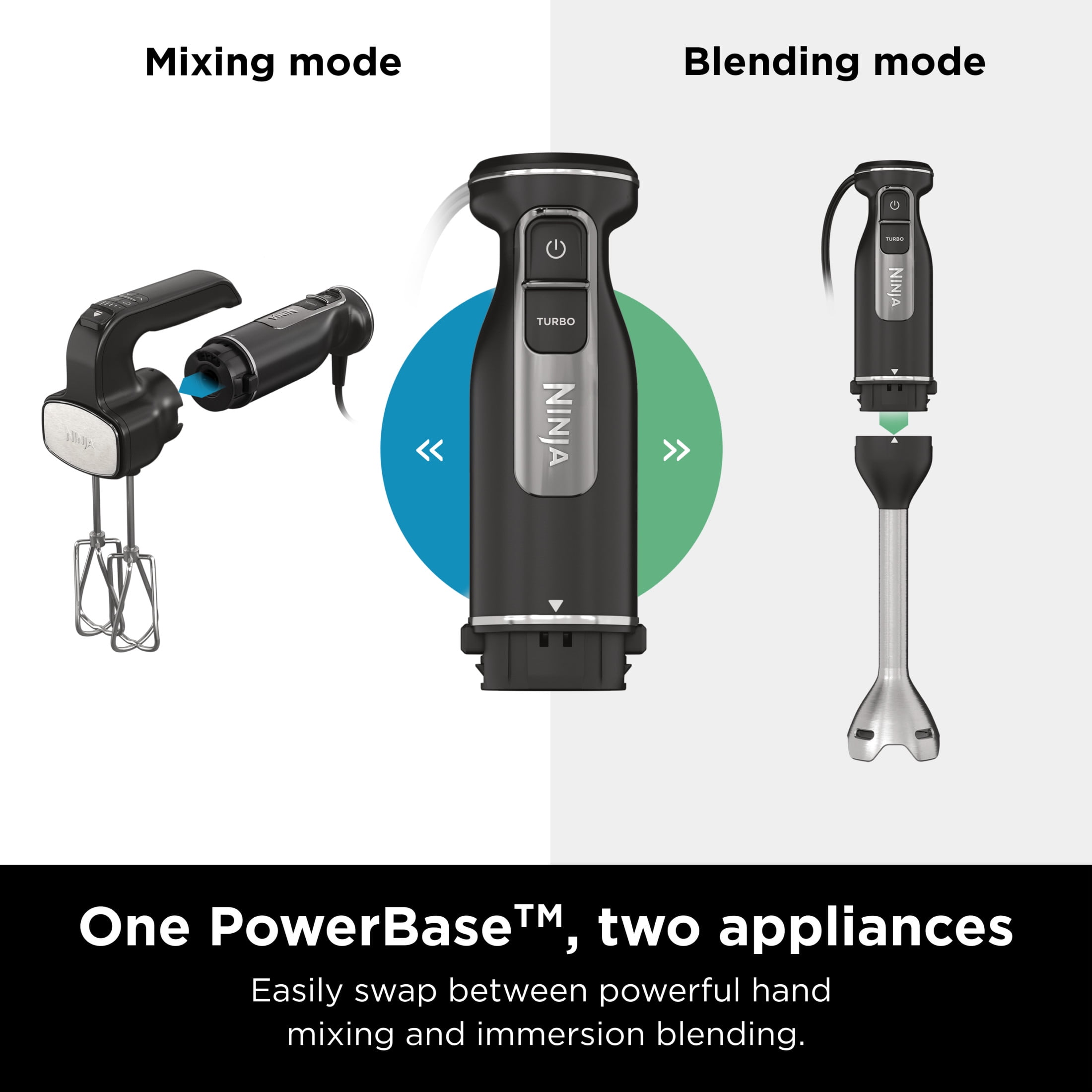 Ninja Foodi 650 Watt Hand Mixer, Immersion Blender, Electric Hand Mixer Combo With Whisk, Beaters, Black CI100