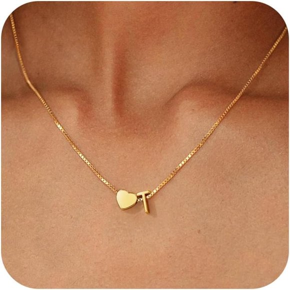Gold Initial Necklace for Women, 18K Gold Plated Letter A-Z Heart Pendant Necklace Dainty Initial Necklaces for Women Trendy Jewelry
