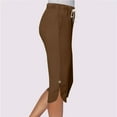 thumbnail image 6 of cocolona Capri Pants for Women Casual Summer 2025 Elastic Waist Yoga Cropped Pants Side Button Slit Capri Leggings with Pockets Brown M, 6 of 7