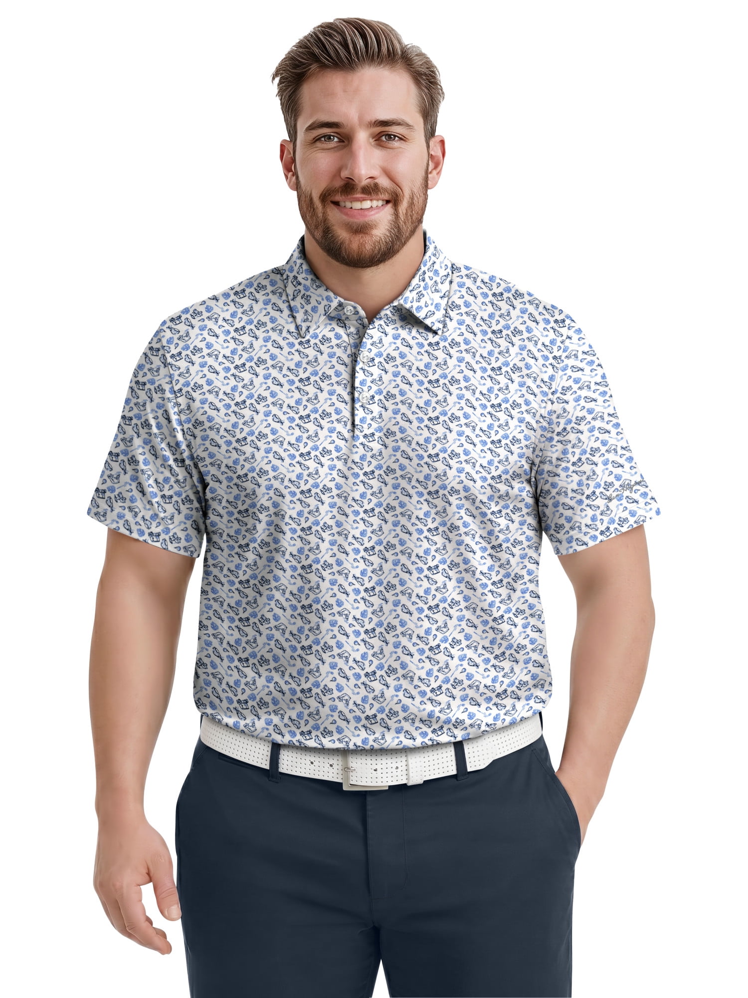 Ben Hogan Performance Men’s & Big Men's All-Over Tossed Print Short Sleeve Golf Polo Shirt, Sizes S-4XLT