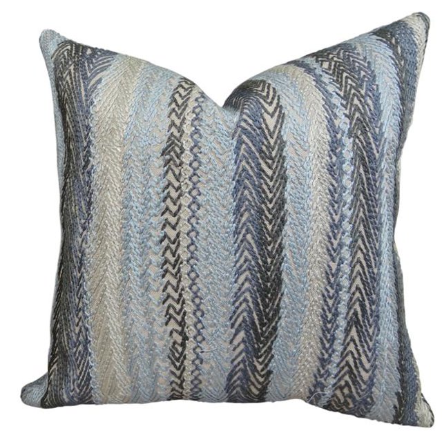 Plutus PB11157-1818-DP Zigzag Rows Graphite Handmade Double Sided Throw Pillow, Gray, Blue & Taupe - 18 x 18 in.
