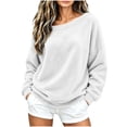 thumbnail image 3 of Off The Shoulder Sweatshirt Women Fuzzy Tops Plush Sweater Loose Long Sleeve Casual Plain Pullover, White L, 3 of 6
