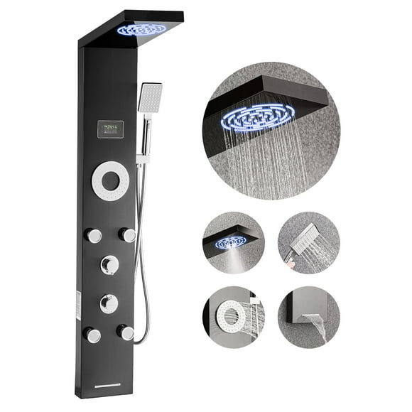 VEVOR Shower Panel Tower System Stainless Steel Column Rainfall Head Massage Jet 6Mode