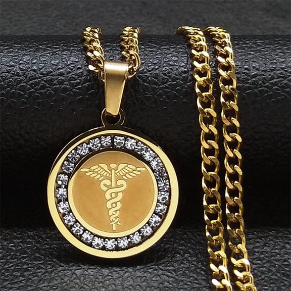 The Caduceus Necklace Snake Crystal Necklace Hip Hop 14K Yellow Gold Rhinestone Pendant Necklaces Jewelry