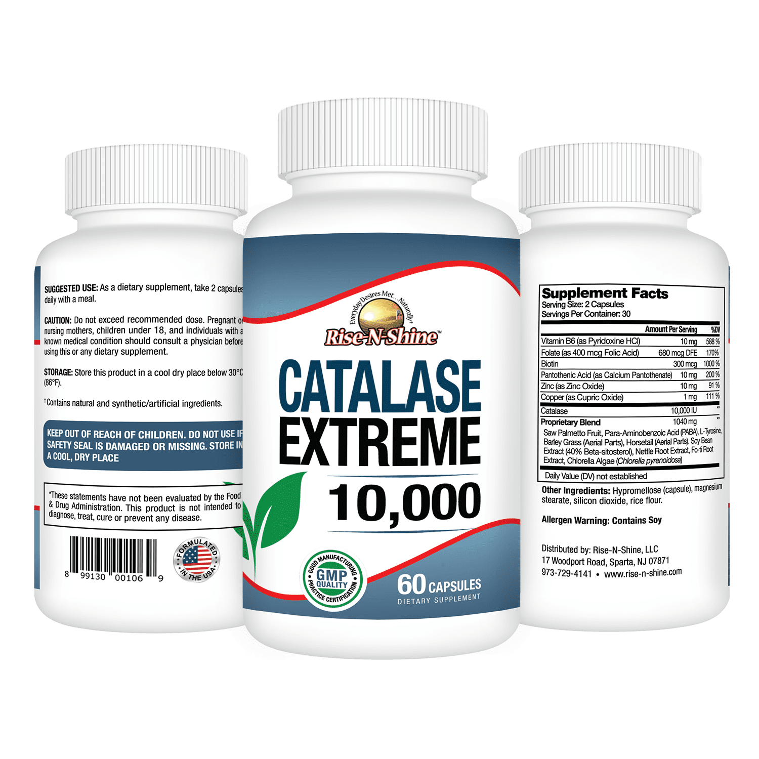 Rise-N-Shine Catalase Extreme 10,000 IU with Saw Palmetto, Biotin, Health & Hair Supplement, 3 Pack