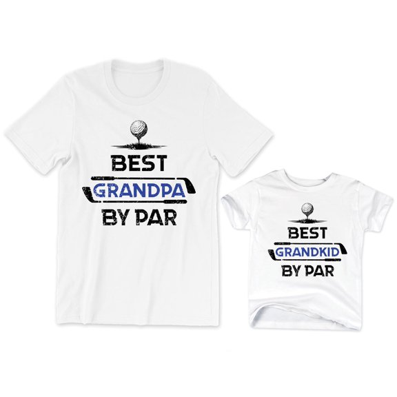 Best Grandpa By Par Men's T-Shirt Funny Golf Ball and Clubs Tee Best Grandkid By Par Kids Toddler Shirt Youth