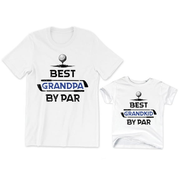 Best Grandpa By Par Men's T-Shirt Funny Golf Ball and Clubs Tee Best Grandkid By Par Kids Toddler Shirt Youth