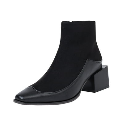 

Christmas Deals!2022 Juebong Women s Winter Square Toe Serpentine Leather Stitching High Heel Zipper Ankle Boots