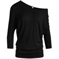 thumbnail image 1 of Top Simlu Dolman, manga 3/4, drapeado, cuello redondo y cintura con bandas, 1 of 6