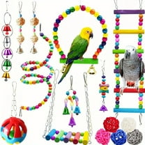 15pcs Bird Parrot Swing Chewing Toy Wood Hanging Bell with Hammock Climbing Ladders Pet Birds Cage Toys for Parakeet Cockatiel Conures Finches Budgie Macaws Love Birds Gift (Color Randomly Sent)