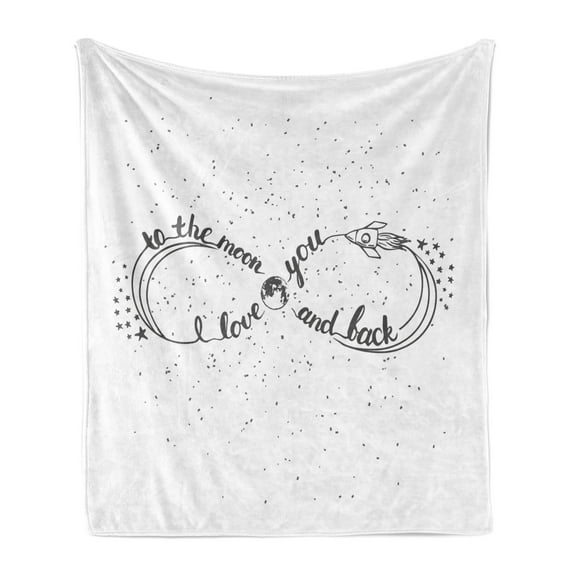 I Love You to the Moon and Back Soft Flannel Fleece Blanket, Eternity Loop Stars Moon Print on Plain Backdrop, Cozy Plush for Indoor and Outdoor Use, 60" x 80", White Charcoal Grey, by Ambesonne