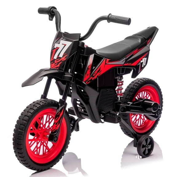 12V Kids Motorcycle for Ages 3-6, 3.1mph Top Speed, Training Wheels, Spring Suspension, Music, Black