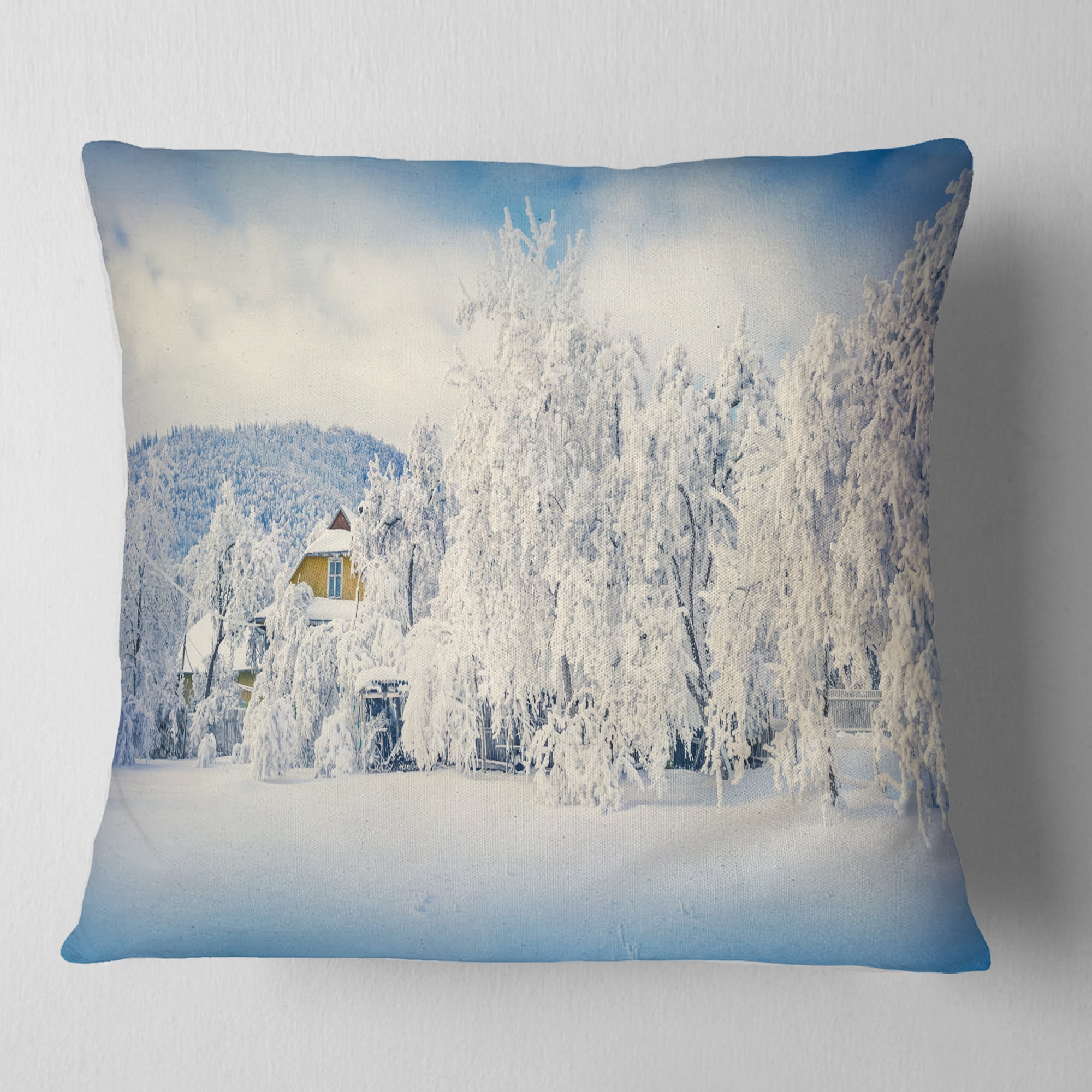 Designart White Winter Mountain Landscape - Photography Throw Pillow - 18x18