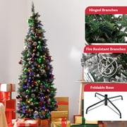 Elf Stor 6ft Prelit Pencil Christmas Tree - Flocked Spruce Tree with Stand