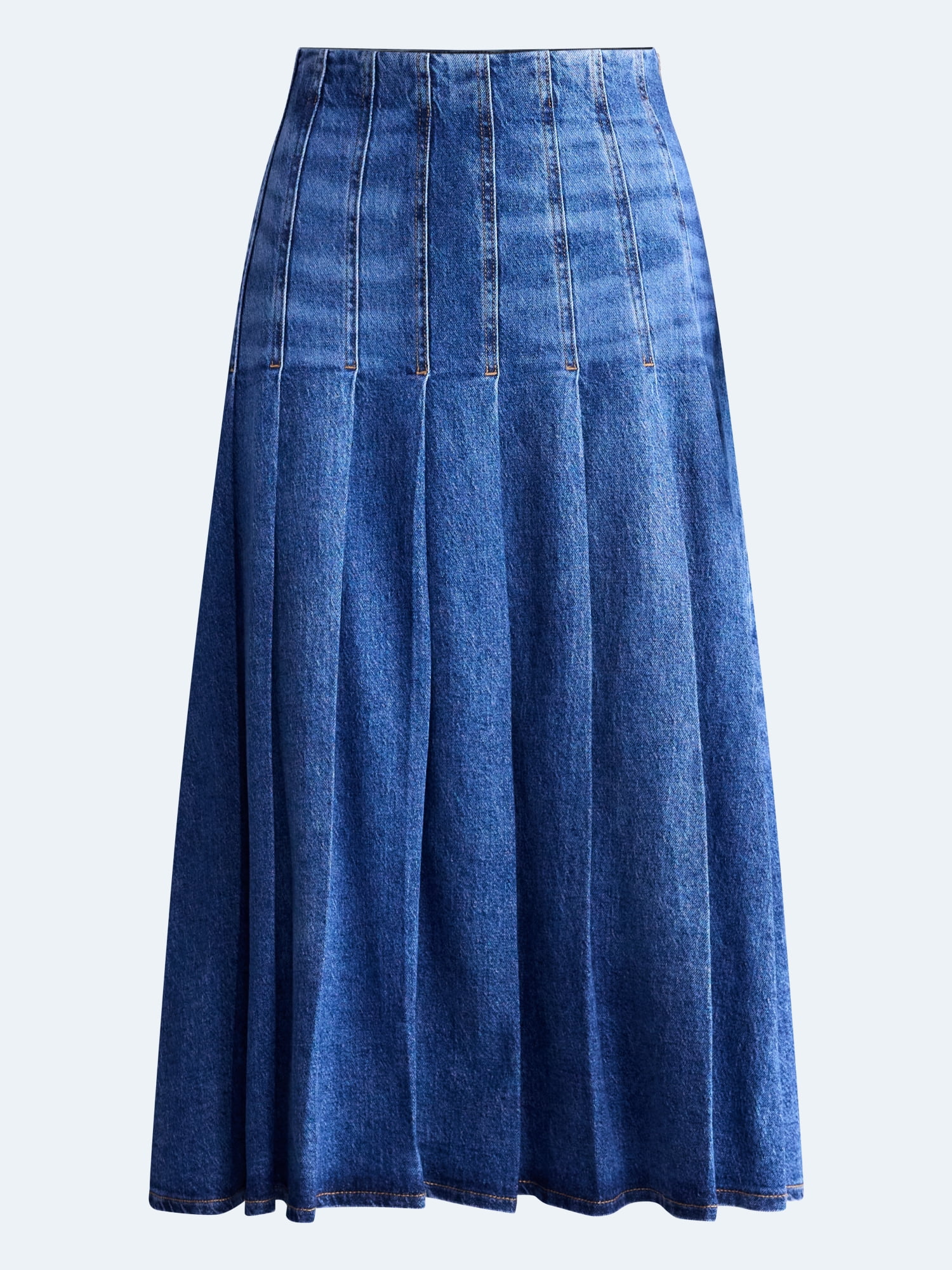 Free Assembly Women's and Women's Plus Stitched Pleat Denim Maxi Skirt, Sizes 0-28W