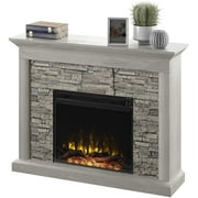 Rustic Wall Mantel Electric Fireplace with Stacked Stone Look