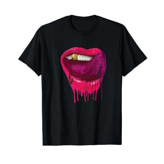 Hot Pink Lips Mouth Tongue Out - Cool Vintage Retro Premium T-Shirt