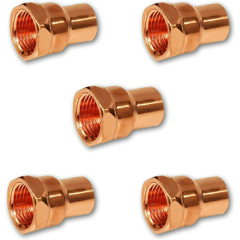 DMNI Copper Pipe Fitting Crimp Female Sweat Adapter Pressure Copper Fitting  Plumbing Hose Threaded Adapter Sweat Solder Connection Pipe - Pack of 5