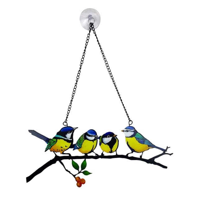 Xihbxyly Colgante de 4 Pájaros, Diseño Colorido de Hierro Pintado a Mano, Alegre Decoración para Ventanas, Ilumina Cualquier Espacio, con Ventosa, Arte Único Hecho a Mano, Gran Regalo para Seres Quer