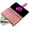 thumbnail image 4 of Wallet Case for iPhone 7 Plus iPhone 8 Plus, Premium Vintage PU Leather Magnetic Closure Handbag Zipper Pocket Case Kickstand Card Holder Slots with Wrist Strap Shockproof Flip Case - Pink, 4 of 16